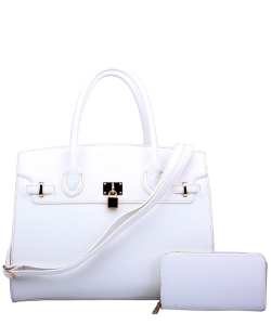 Fashion Padlock 2in1 Satchel WU1096W WHITE